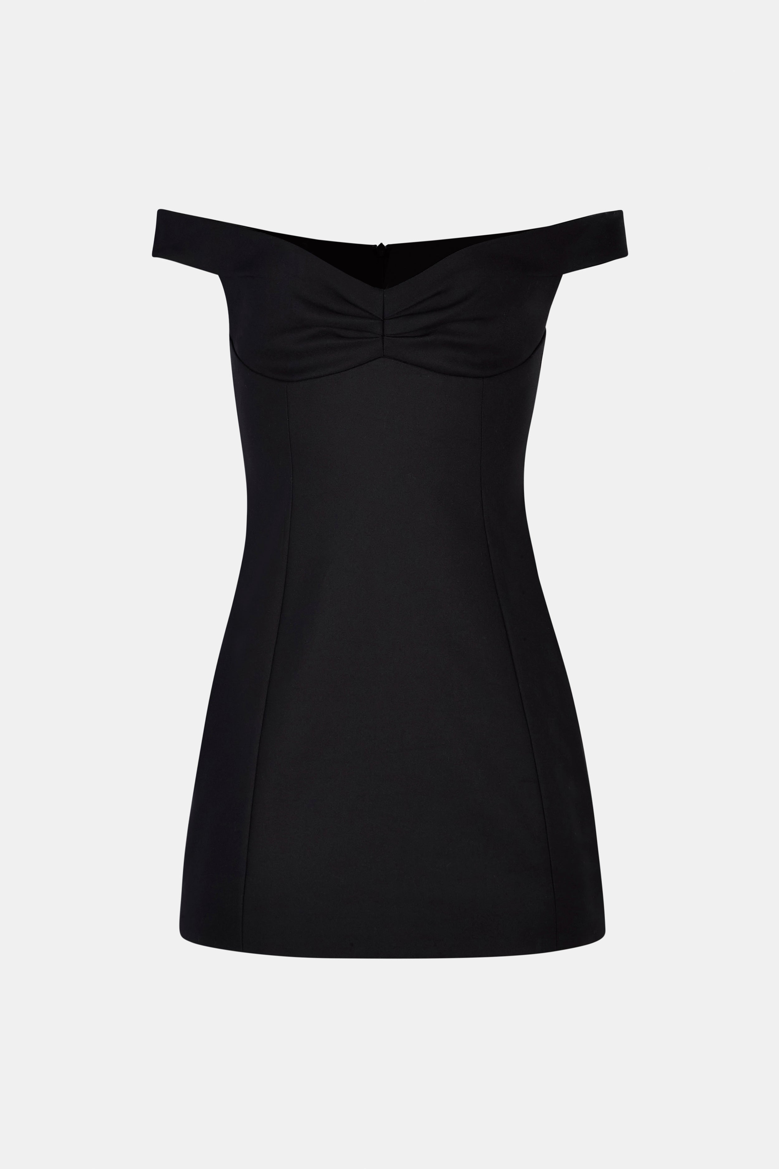 Tailored Ruched Bardot Mini Dress - Black