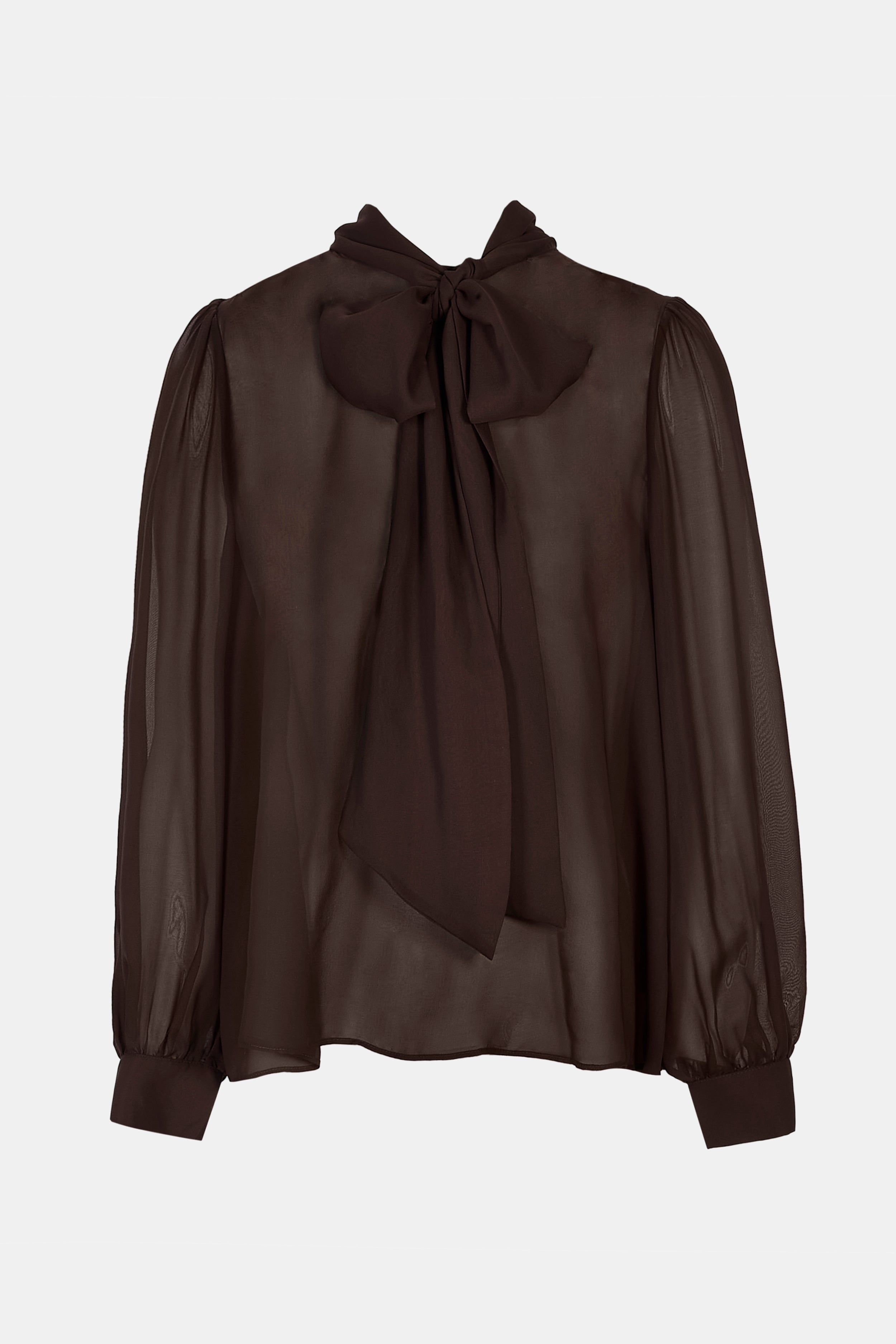 Sheer Chiffon Tie Neck Blouse - Carob