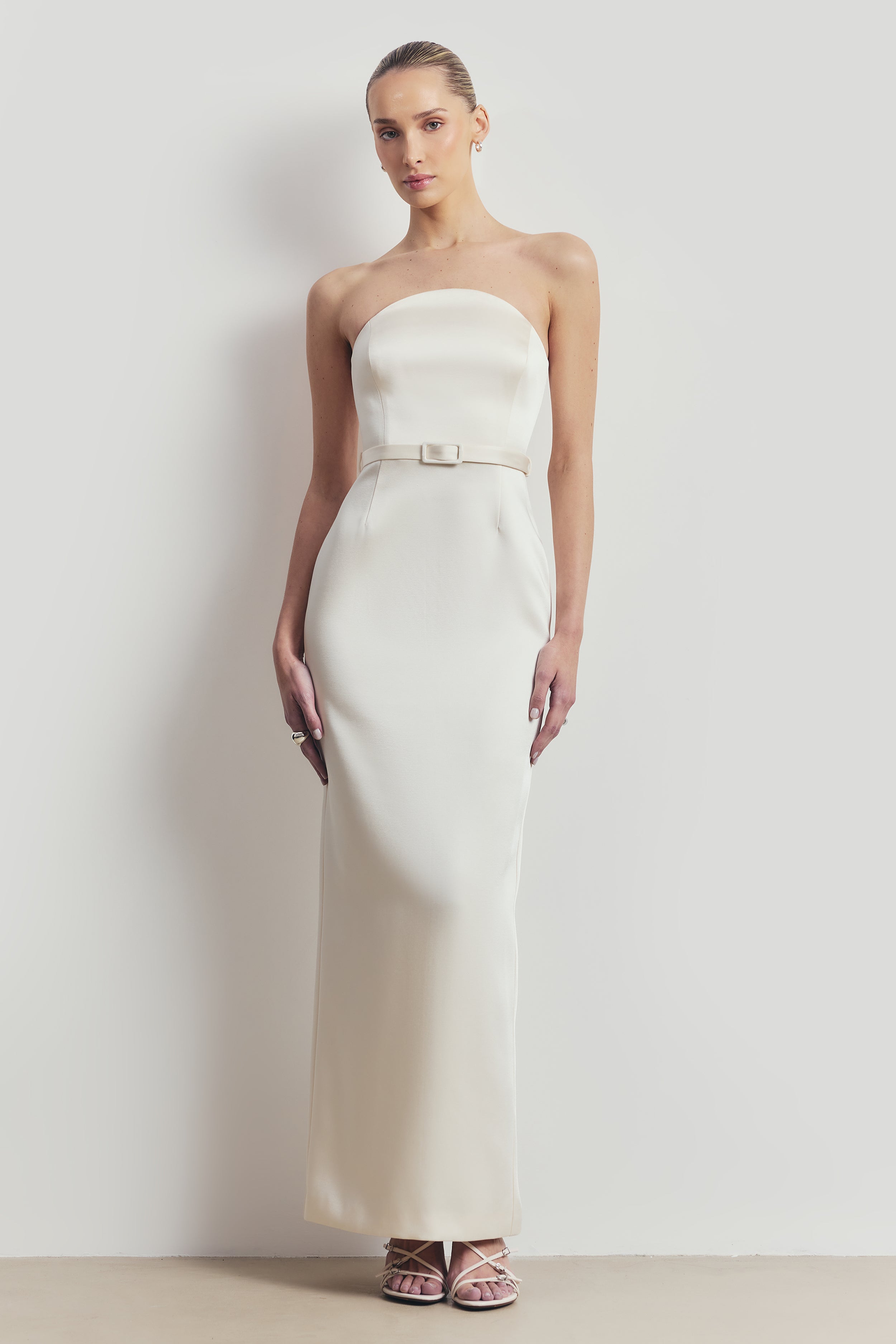 Satin Structured Column Maxi Dress - Cream