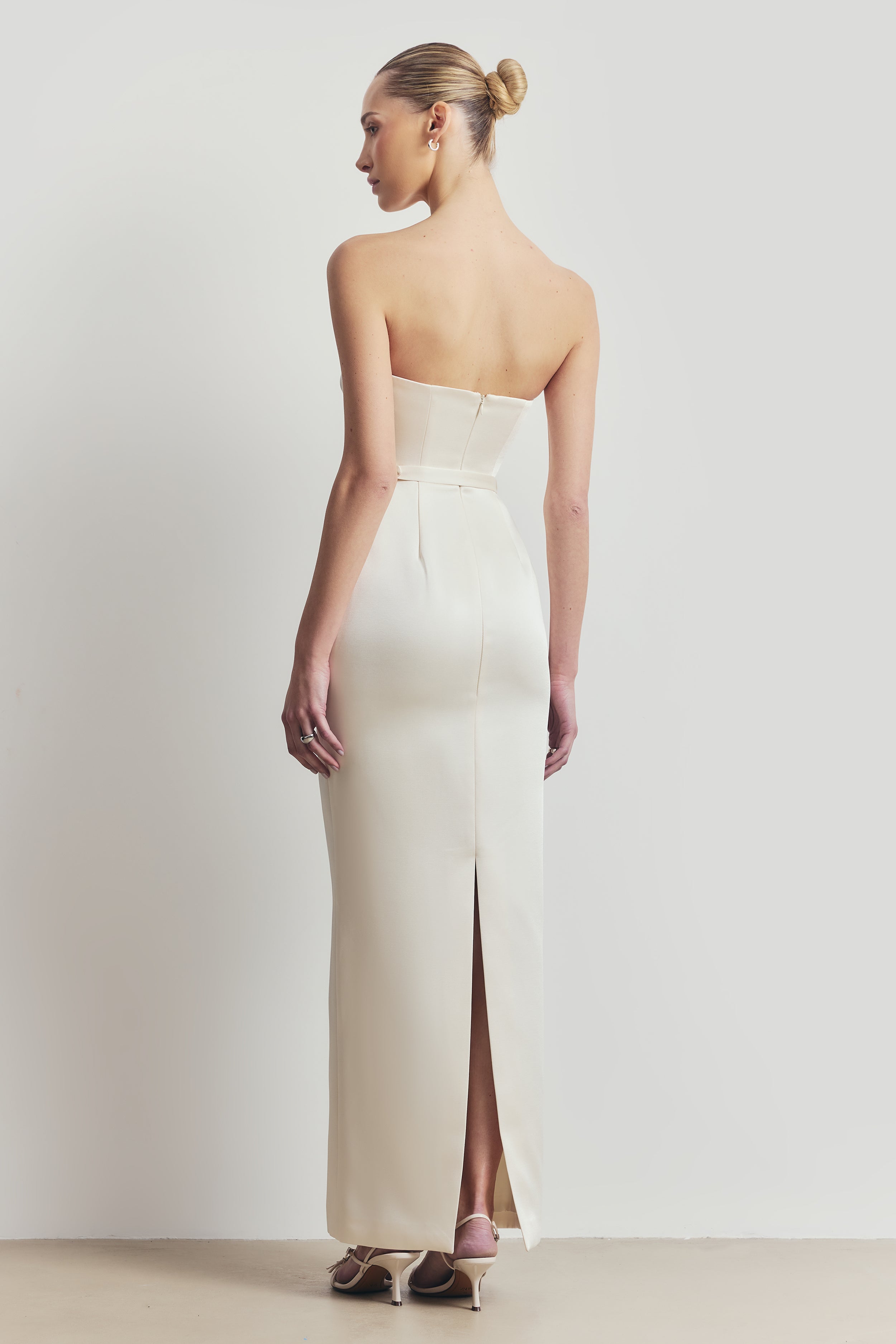 Satin Structured Column Maxi Dress - Cream