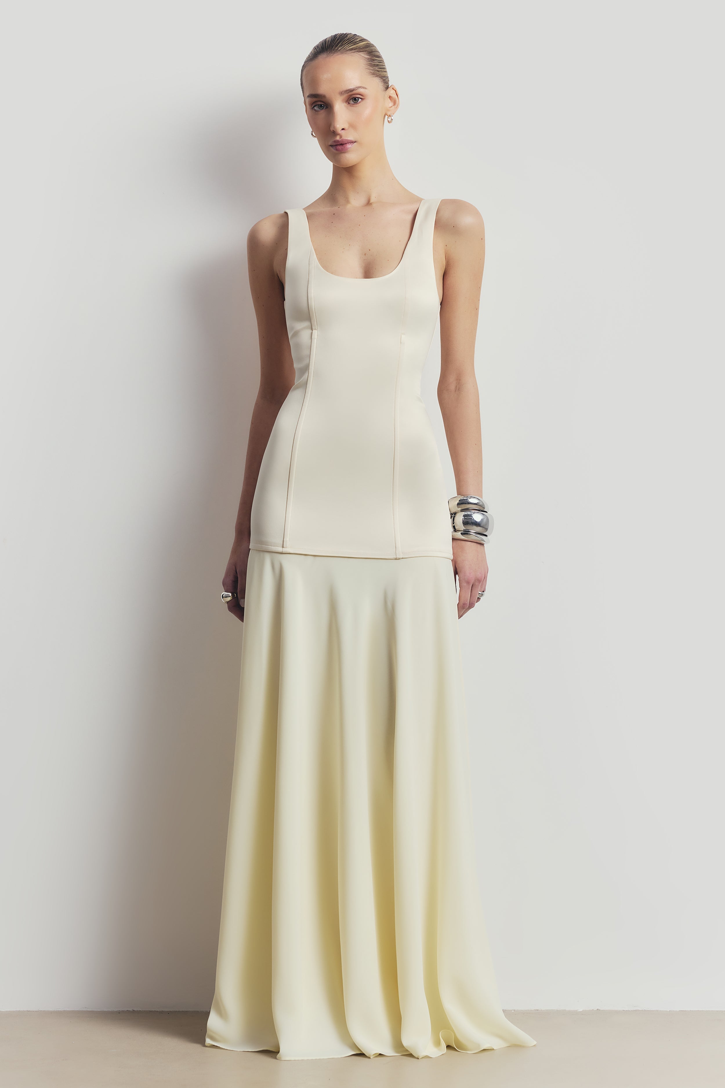 Satin Corset Gown with Chiffon Skirt - Buttermilk