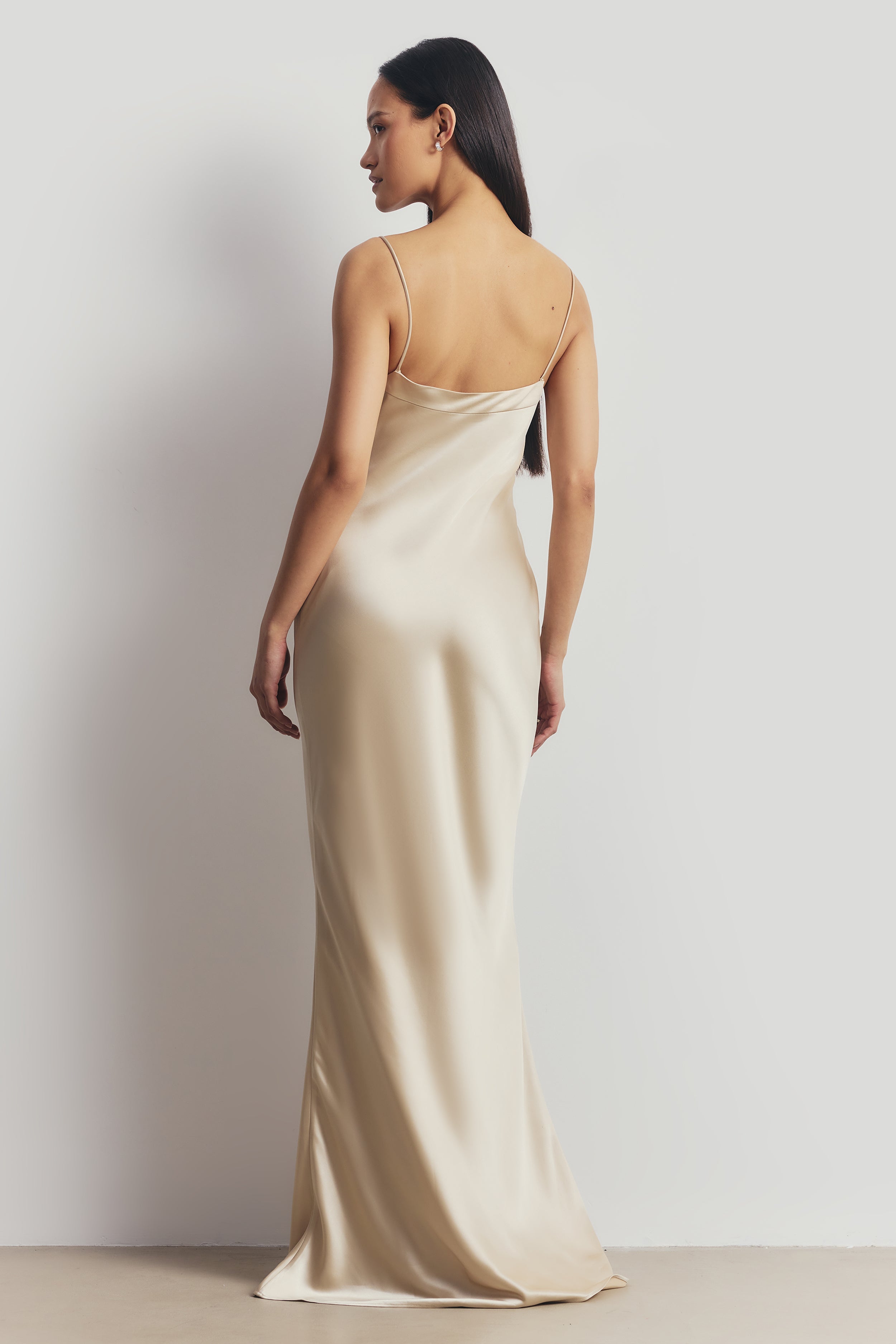 Satin 90's Slip Dress with Bow Detail - Champagne