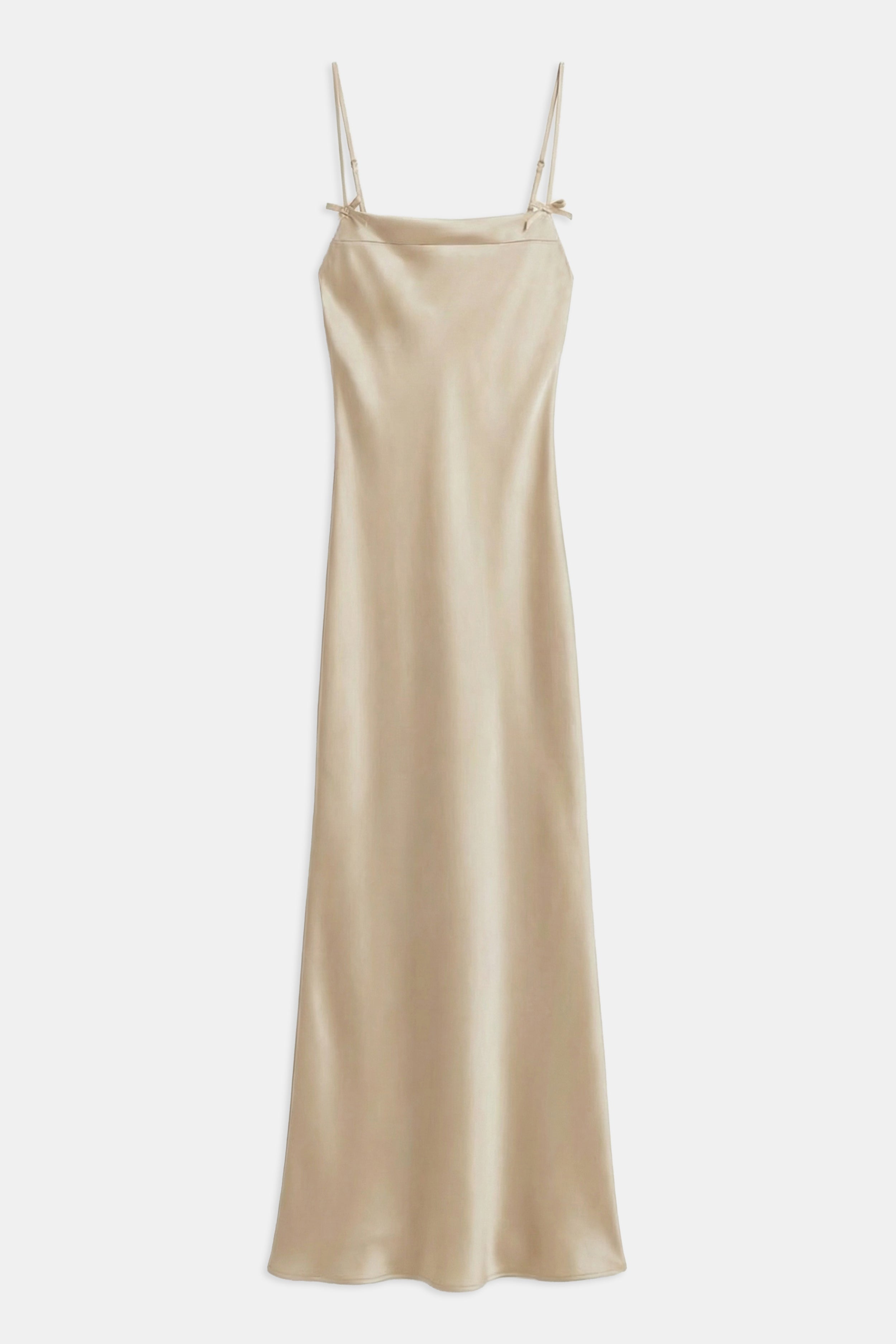Satin 90's Slip Dress with Bow Detail - Champagne