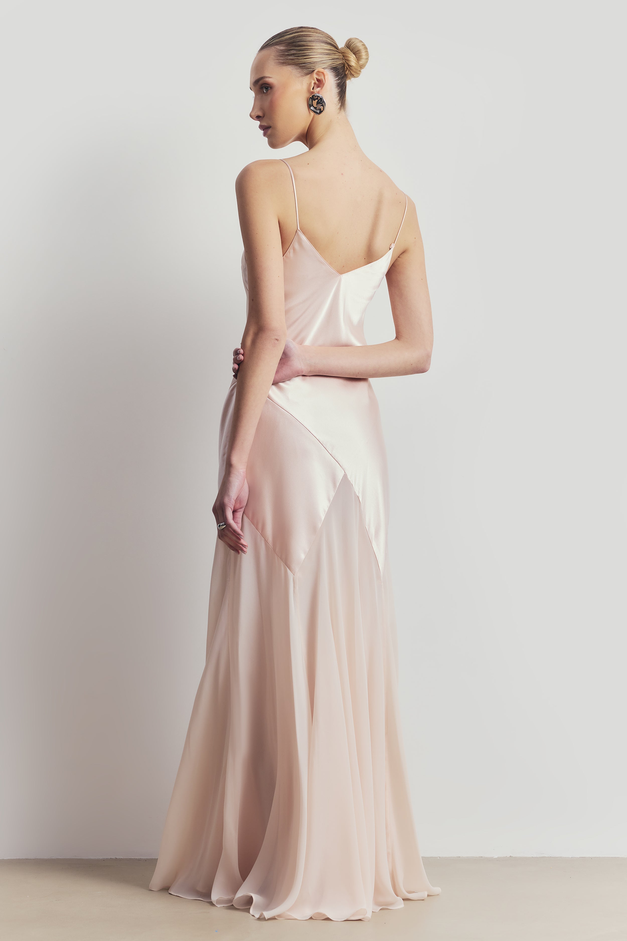 Plunging Satin Handkerchief Hem Gown - Blossom