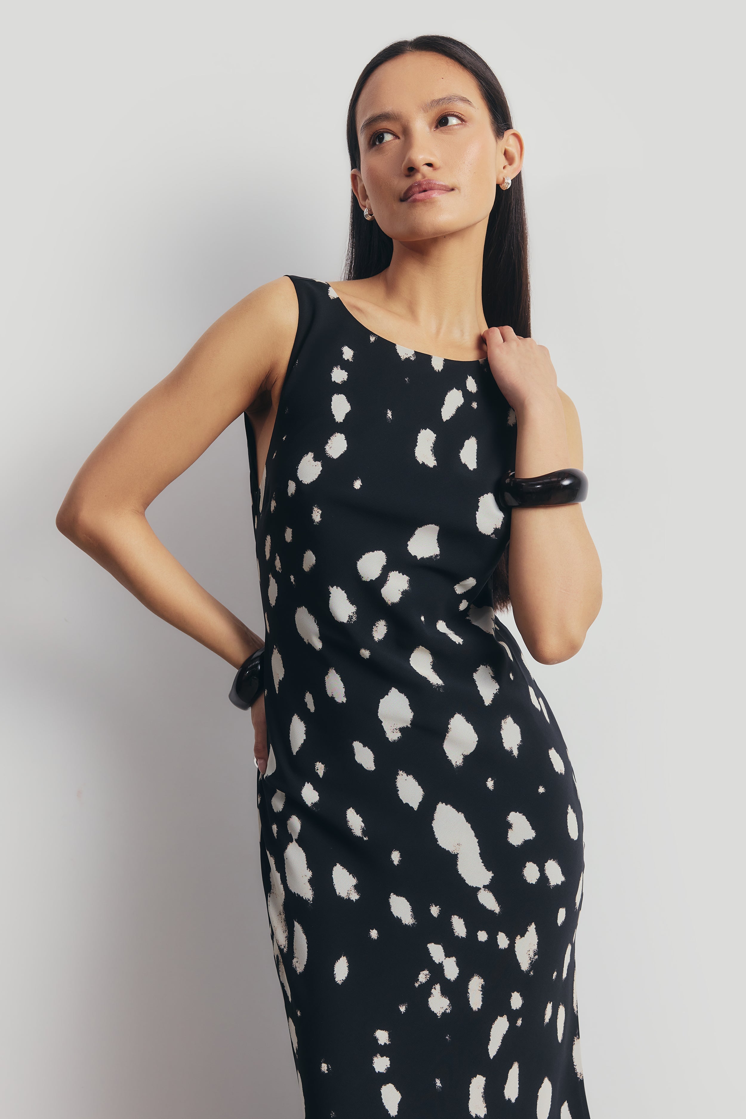 Chiffon Backless Cowl Maxi Dress - Abstract Dot