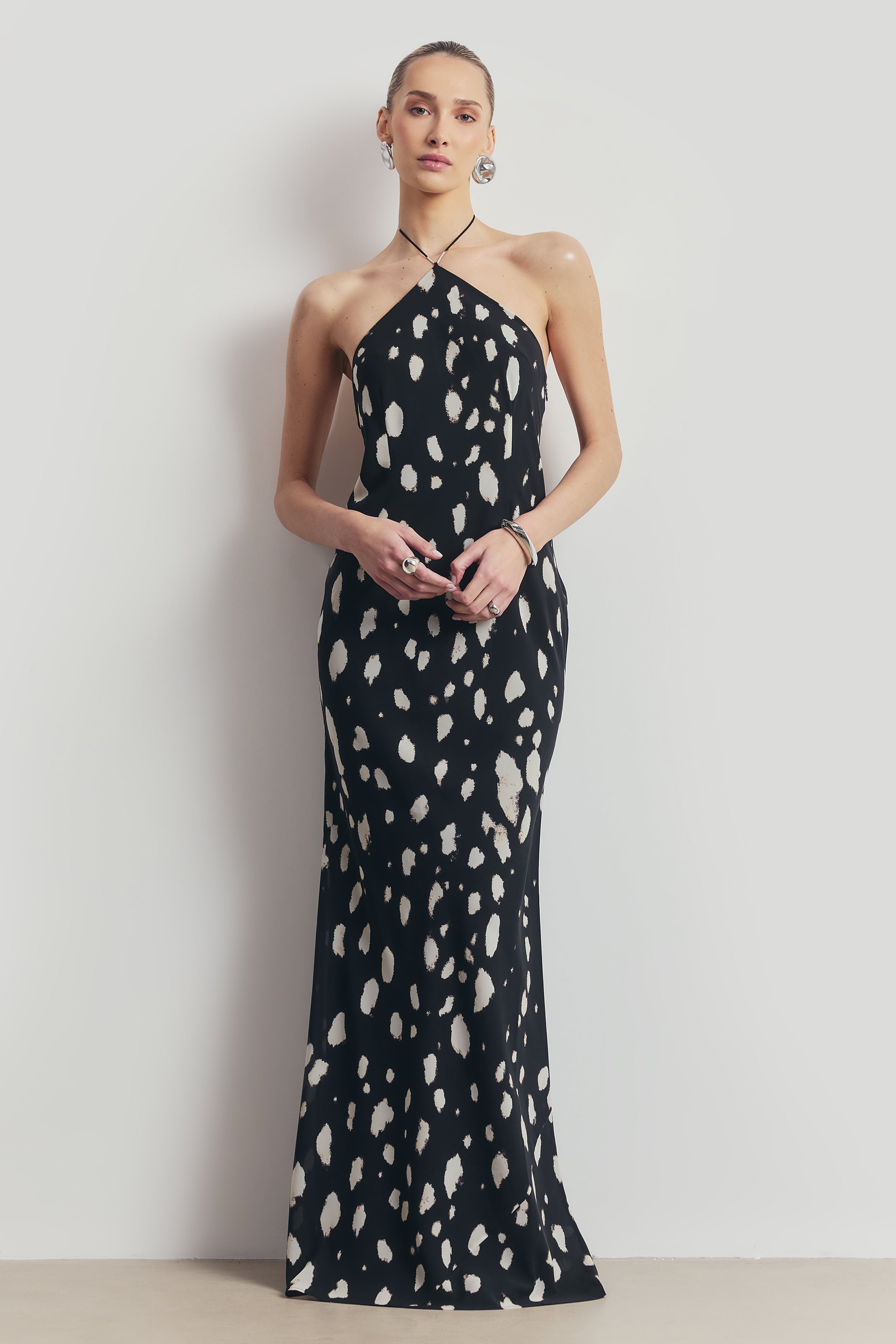 Clean Cut Chiffon Halterneck Gown - Abstract Dot