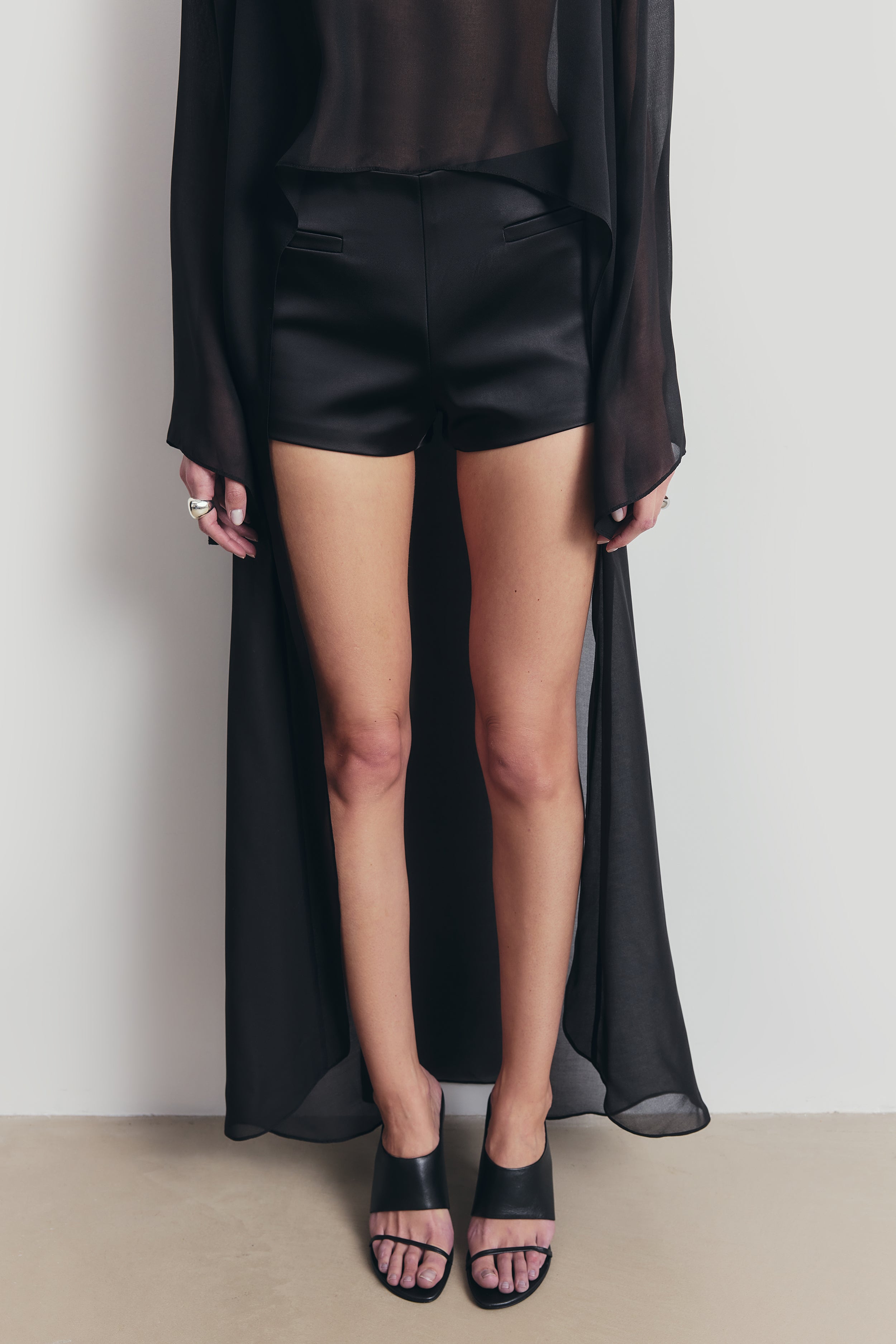 Tailored Satin Micro Shorts - Black