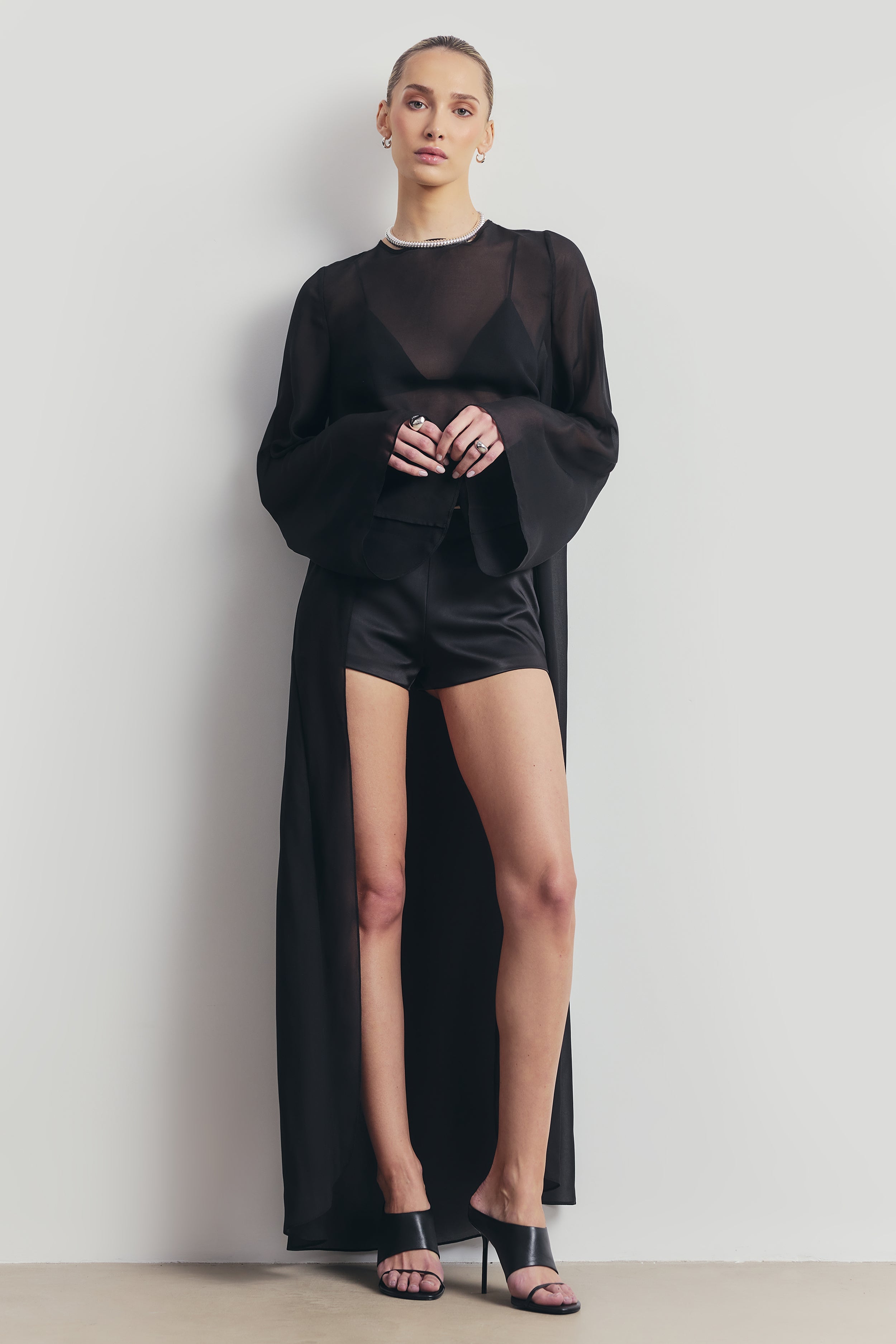 Tailored Satin Micro Shorts - Black