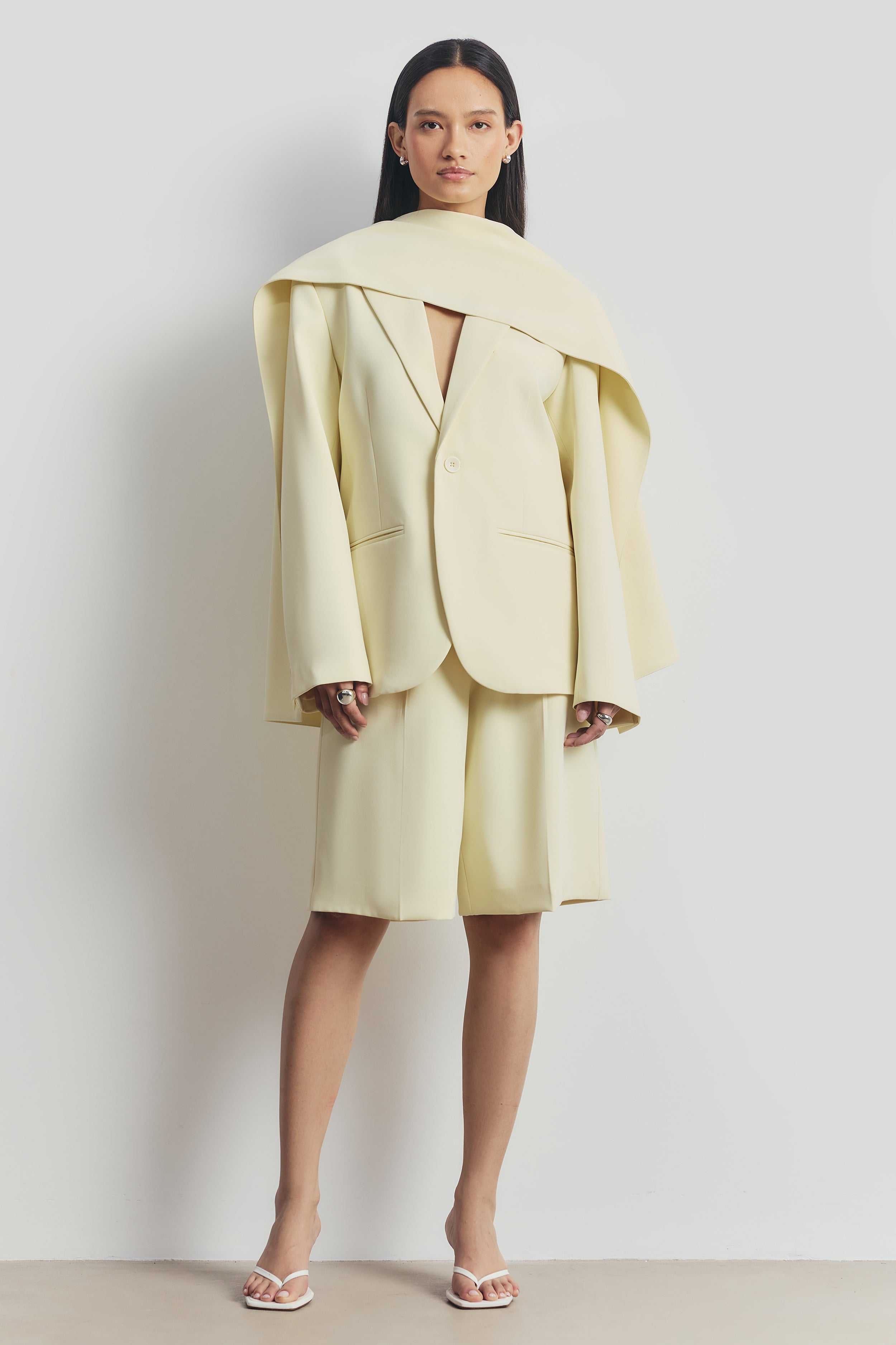 Tailored Dropped Waist Longline Shorts - Buttermilk