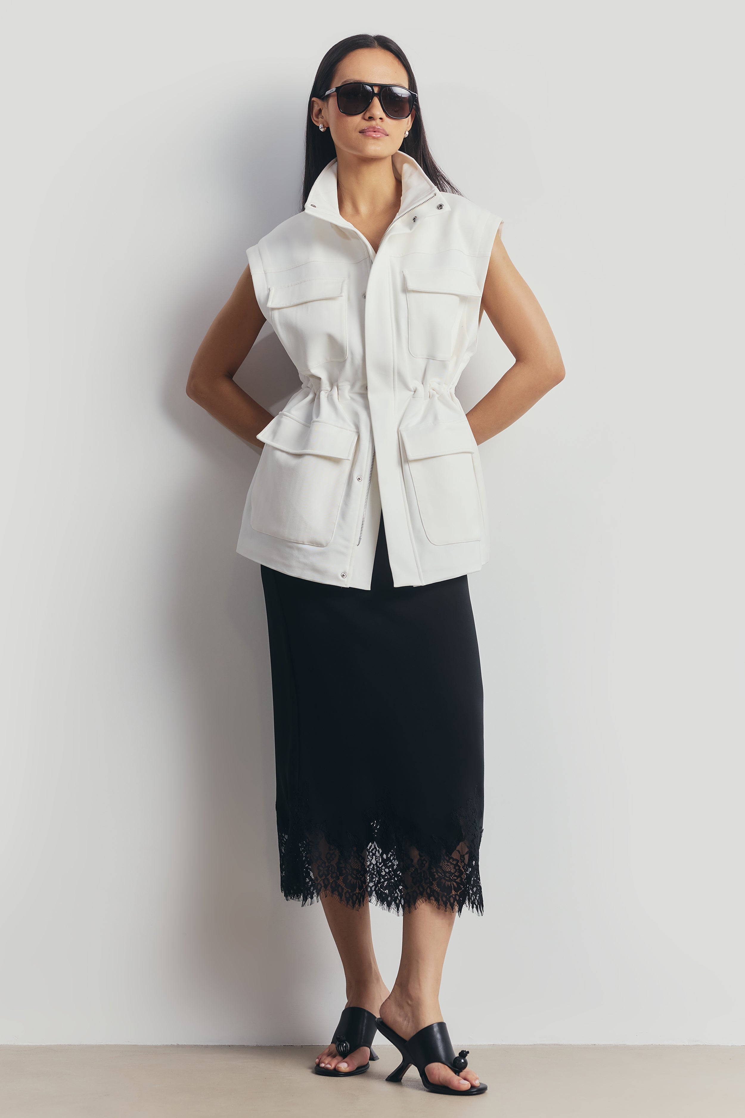 Lace Hem Column Maxi Skirt - Black