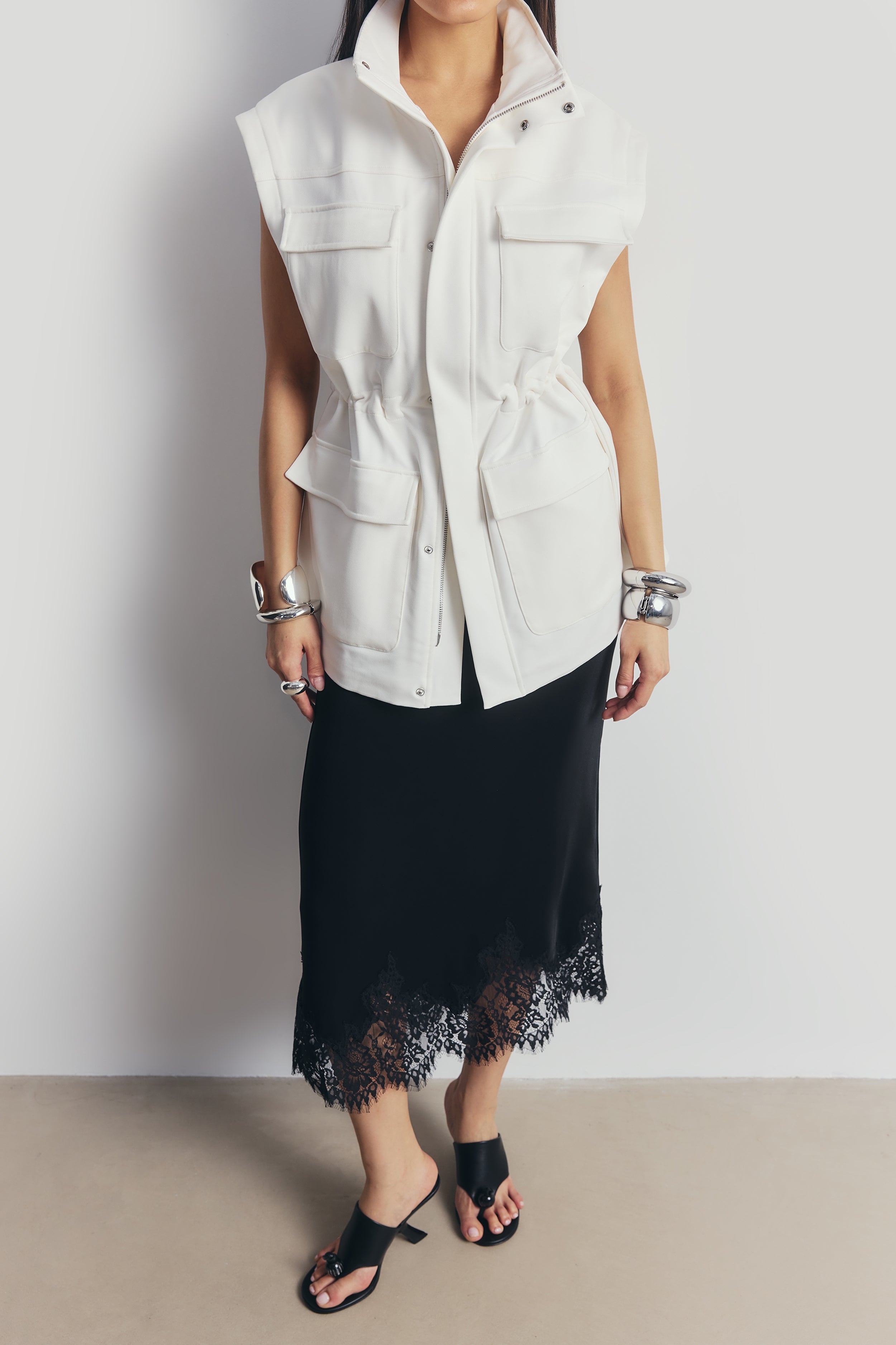 Lace Hem Column Maxi Skirt - Black