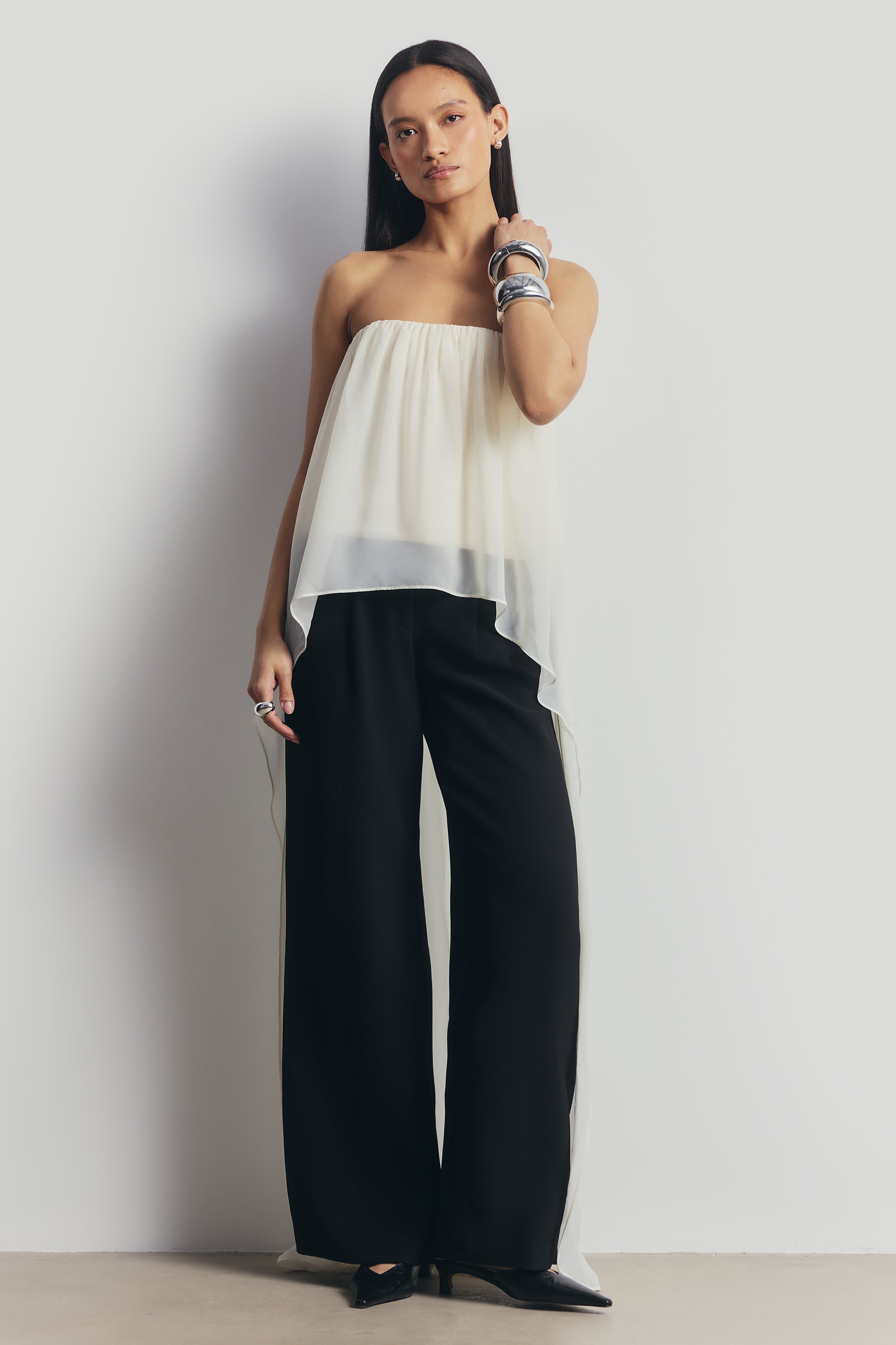 Strapless Chiffon Layered Corset Top - Cream