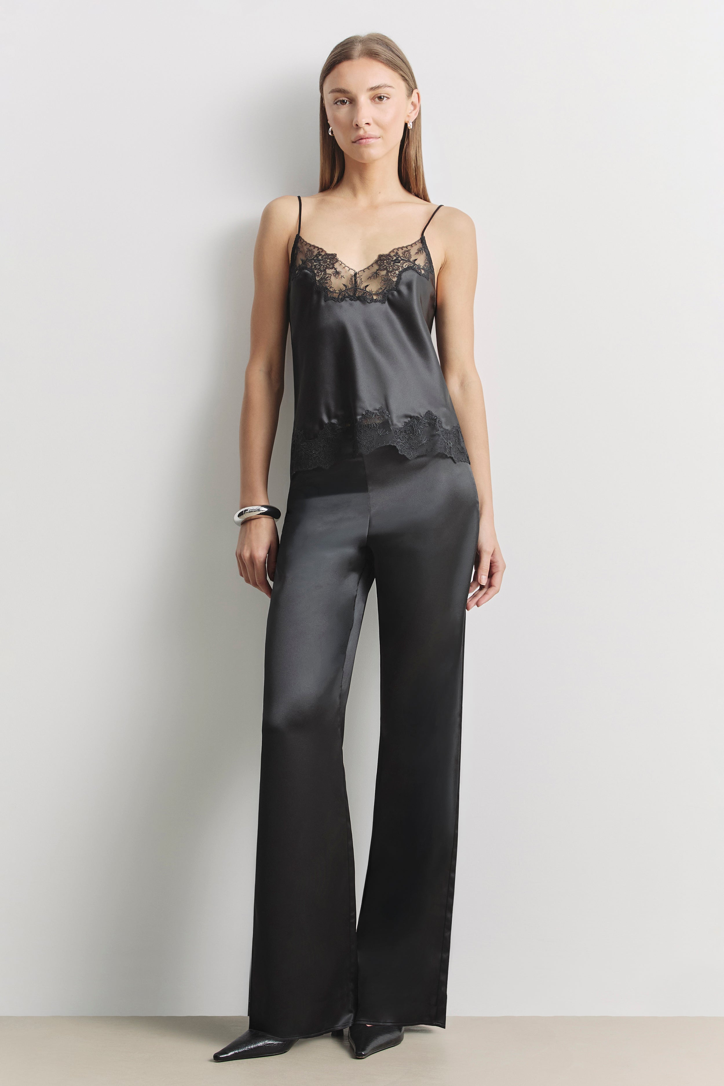 Satin Lace Detail Camisole - Black
