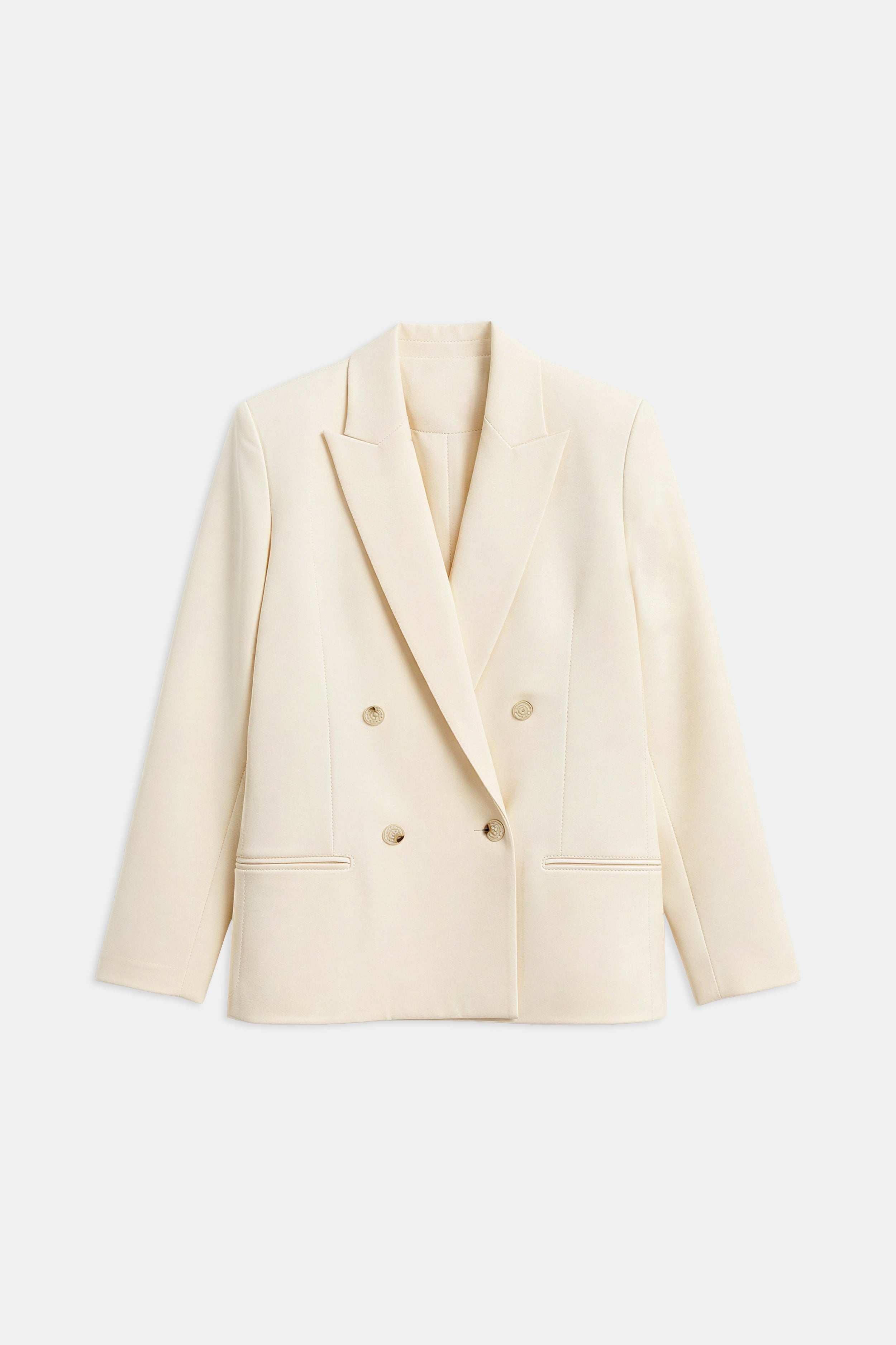 Dropped Waist Double Breasted Blazer - Cream