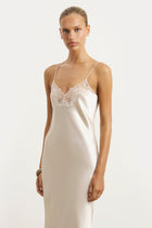 Satin Lace Detail Camisole Maxi Dress - Champagne