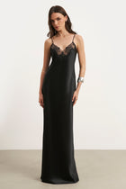 Satin Lace Detail Camisole Maxi Dress - Black