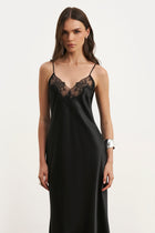 Satin Lace Detail Camisole Maxi Dress - Black