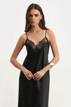 Satin Lace Detail Camisole Maxi Dress - Black