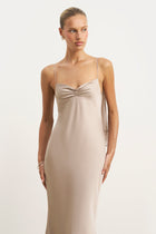 Ruched Bust Satin Slip Dress - Taupe