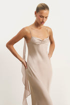Ruched Bust Satin Slip Dress - Taupe