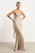 Ruched Bust Satin Slip Dress - Taupe