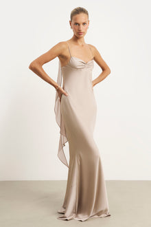 Ruched Bust Satin Slip Dress - Taupe
