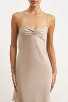 Ruched Bust Satin Slip Dress - Taupe