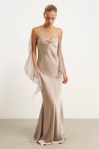 Ruched Bust Satin Slip Dress - Taupe