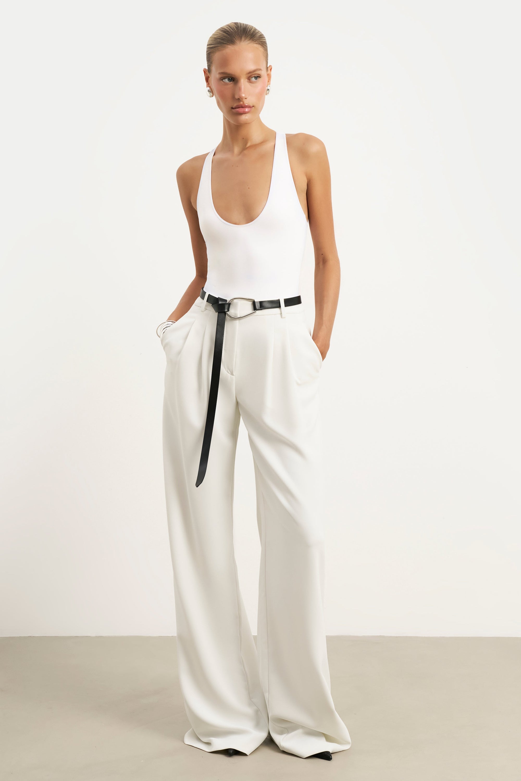 Scoop Neck Racer Bodysuit - White