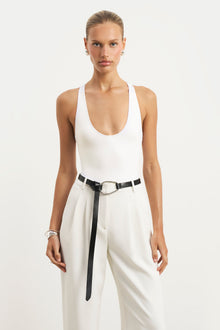 Scoop Neck Racer Bodysuit - White