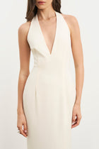 Plunging V Neck Halter Gown - Cream