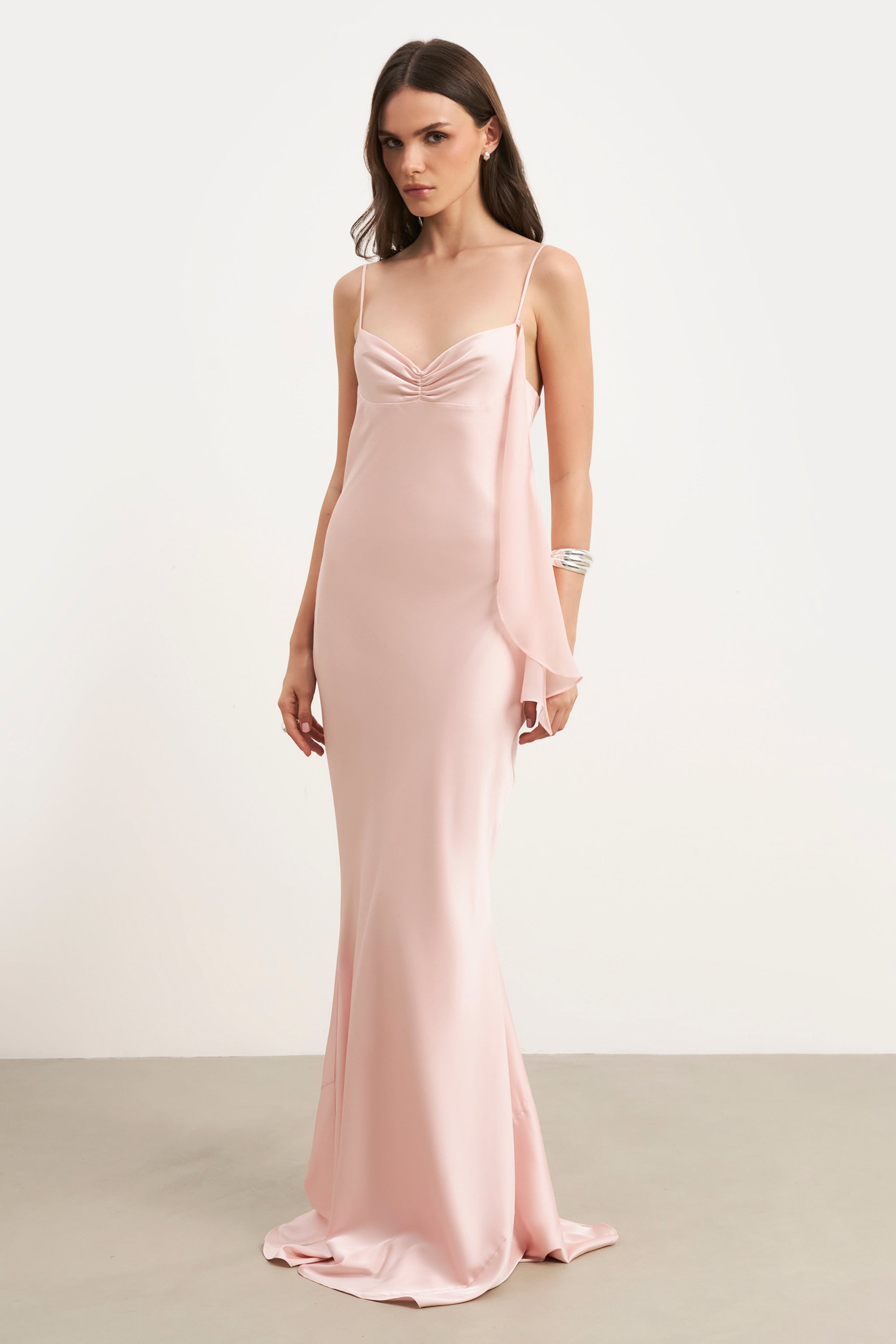 Ruched Bust Satin Slip Dress - Blush