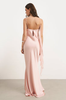 Ruched Bust Satin Slip Dress - Blush