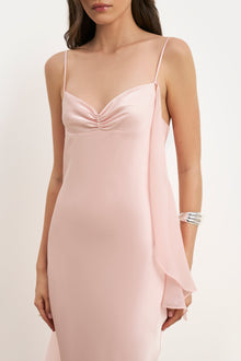 Ruched Bust Satin Slip Dress - Blush