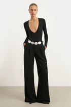 Longsleeve V Neck Plunge Bodysuit - Black