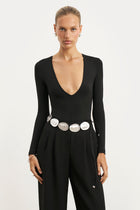 Longsleeve V Neck Plunge Bodysuit - Black