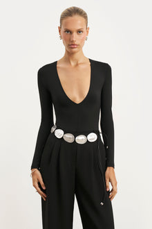 Longsleeve V Neck Plunge Bodysuit - Black