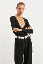 Longsleeve V Neck Plunge Bodysuit - Black