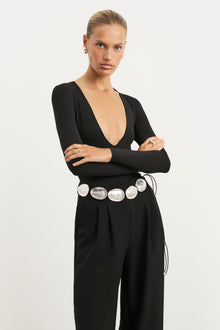 Longsleeve V Neck Plunge Bodysuit - Black