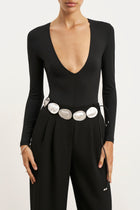 Longsleeve V Neck Plunge Bodysuit - Black