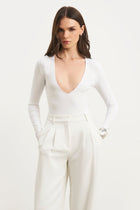 Longsleeve V Neck Plunge Bodysuit - White