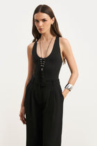 Scoop Neck Racer Bodysuit - Black