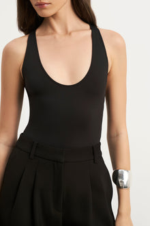 Scoop Neck Racer Bodysuit - Black