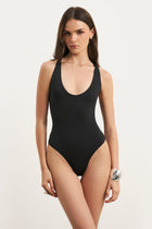 Scoop Neck Racer Bodysuit - Black
