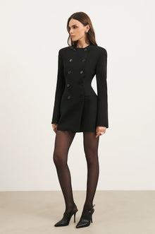Tailored Collarless Blazer Dress - Black