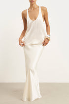 Crushed Satin Bias Cut Maxi Skirt - Champagne
