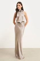Crushed Satin Bias Cut Maxi Skirt - Pebble