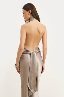Crushed Satin Bias Cut Maxi Skirt - Pebble
