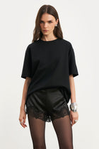 Satin Lace Detail Shorts - Black