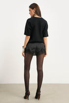 Satin Lace Detail Shorts - Black
